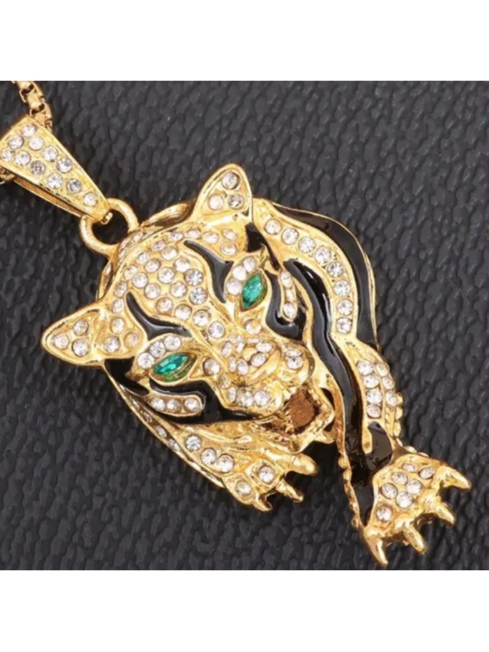 Gold-Tone Panther Pendant Necklace with Green Eye Accents